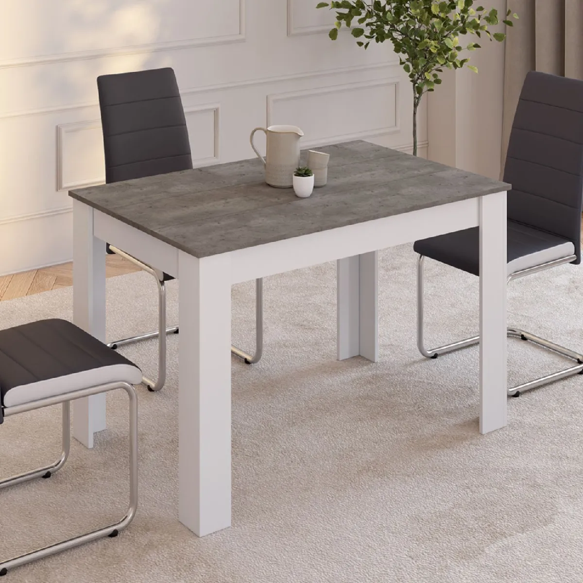 Idmarket Market Table ROZY - Blanc et Béton