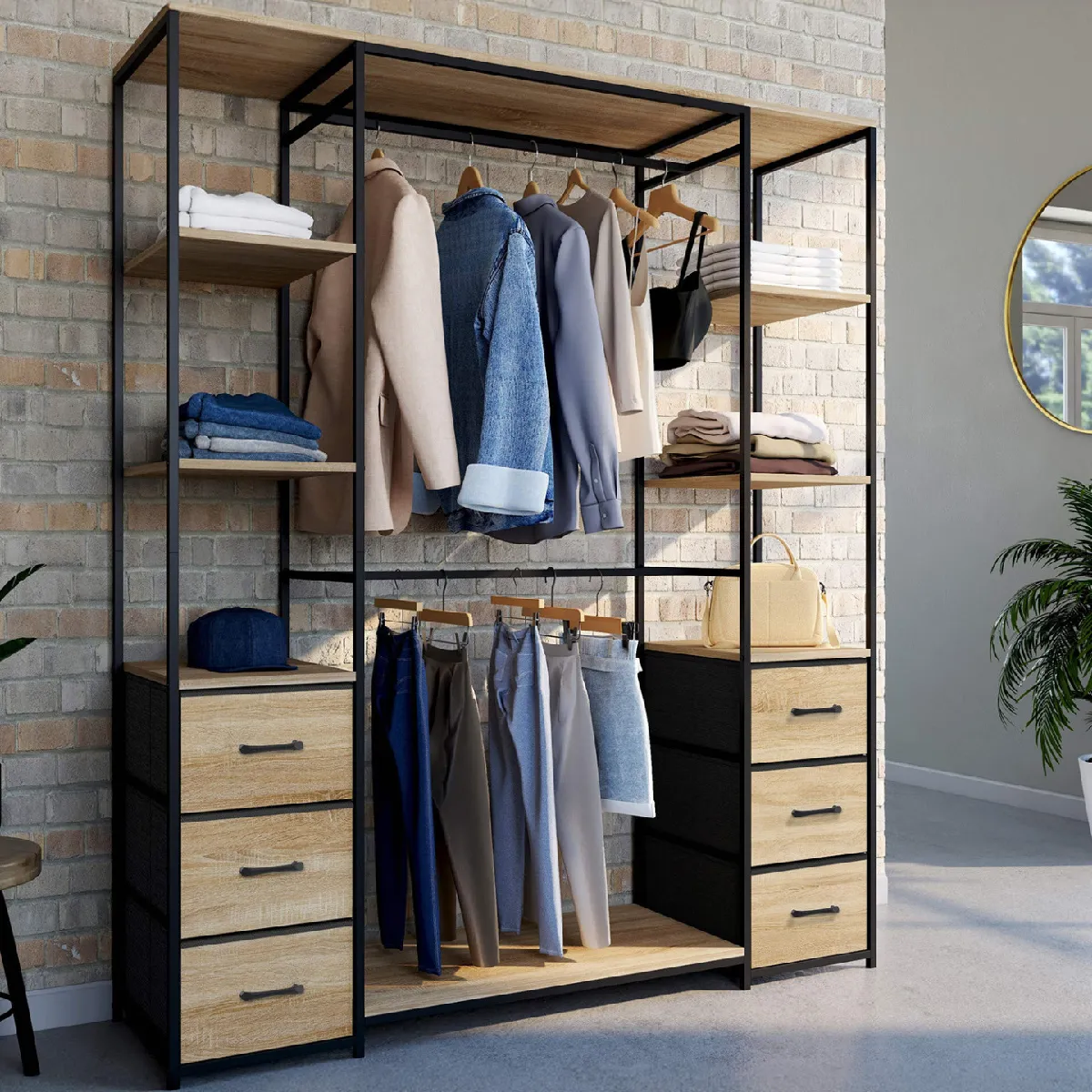 Idmarket Dressing double penderie + double colonne L. 140 cm UTAH