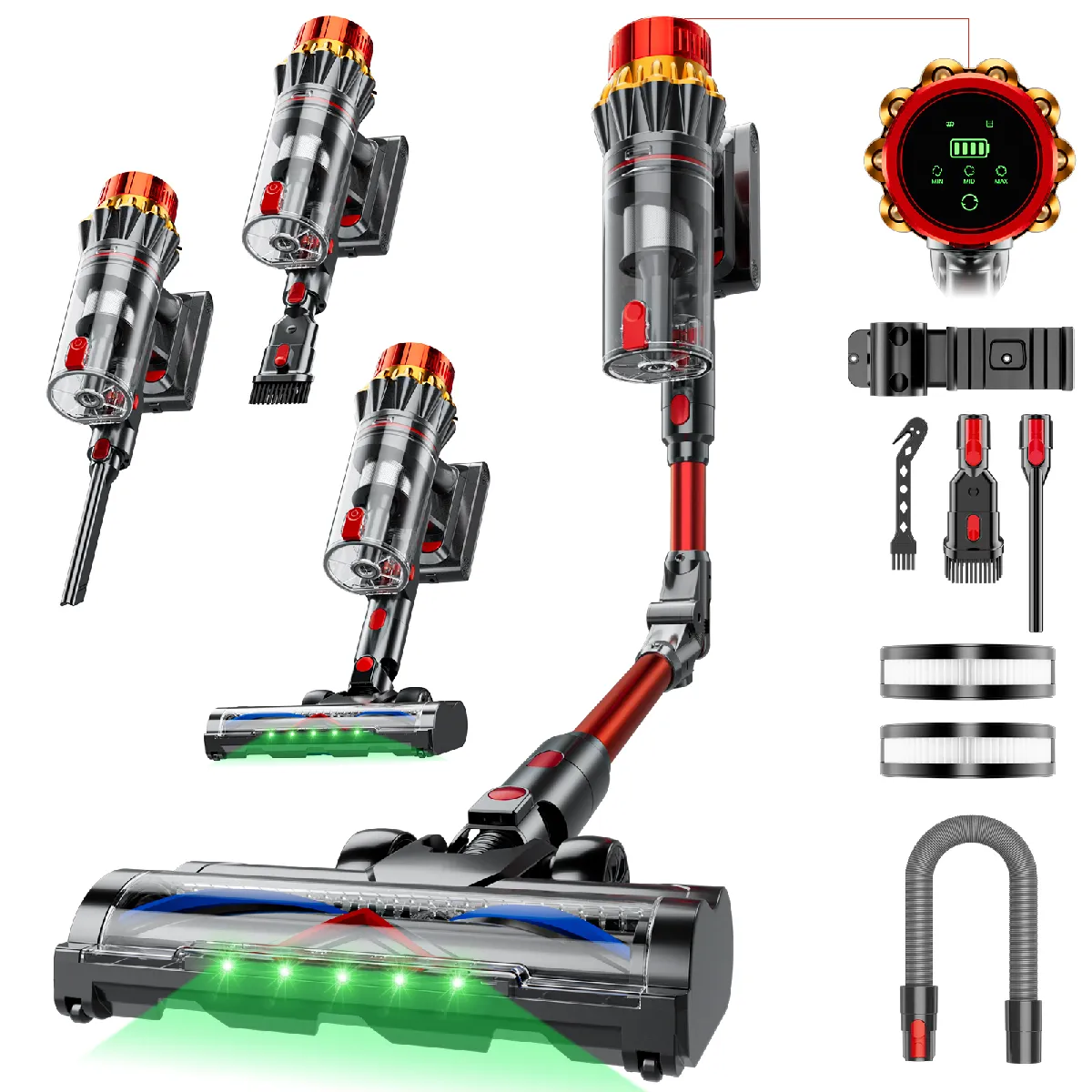 INLONG ZV13 Aspirateur Balai Sans Fil 80KPa-680W-80Min Tube pliable Poils Tapis & Sols Durs